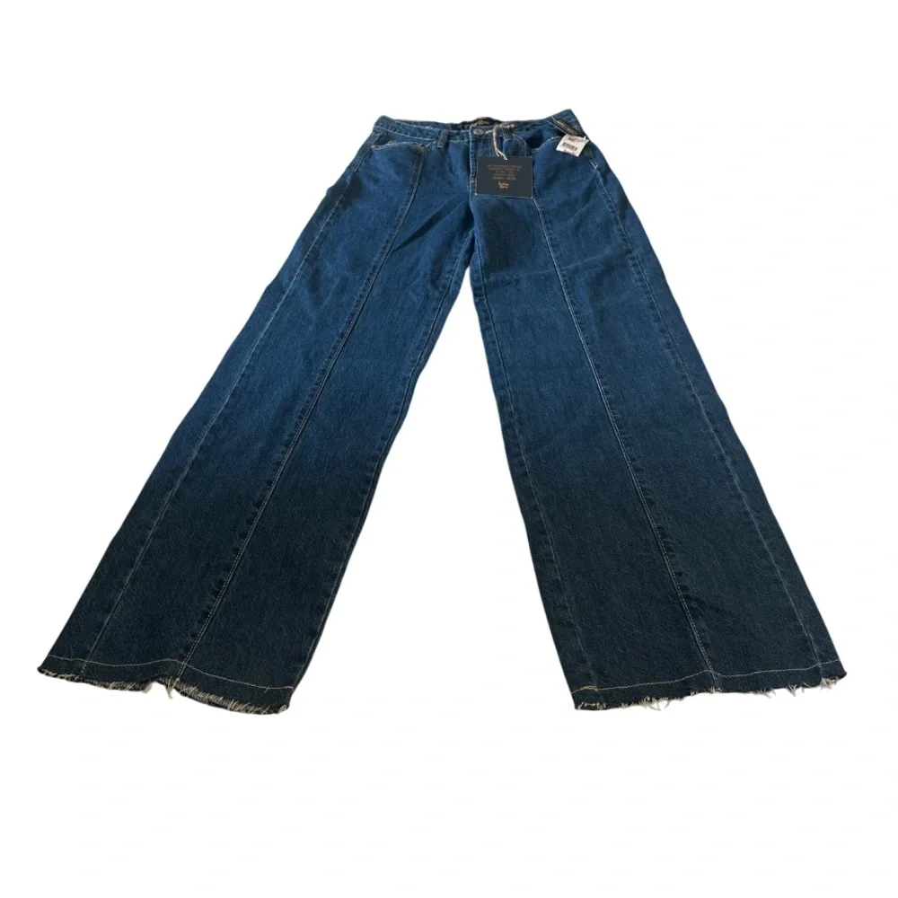 Wide Leg Jeans Organic Cotton Sz 1 High Rise Flare Blue Denim 90s bohemian
